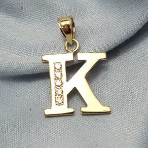 Elegant 14K Yellow Gold Designer Cubic Zirconia Initial "K" Letter Charm Pendant